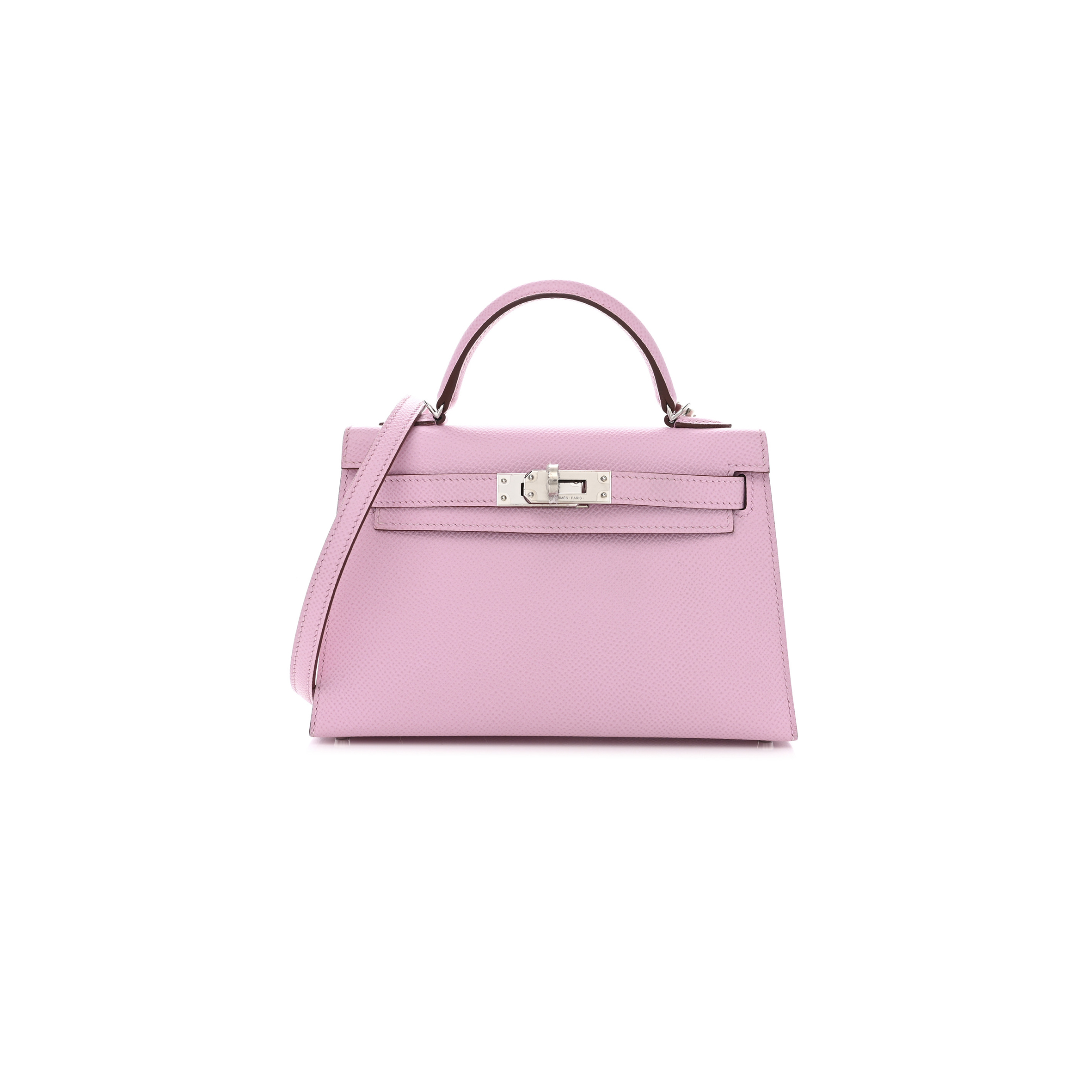 HERMÈS EPSOM MINI KELLY LL CHERRY BLOSSOM PINK SILVER BUCKLE (19*12*5.5cm) 